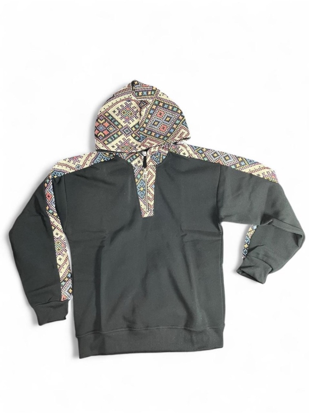 Men's Ethnic Aztec Tribal Pattern Color Hoodie Quarter Zip Pullover - Brand New